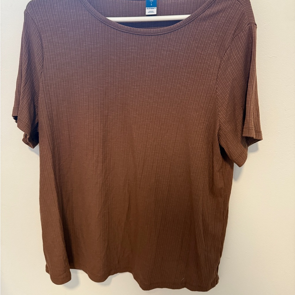 Brown Ribbed Short Sleeve T-Shirt - Large - Old Navy